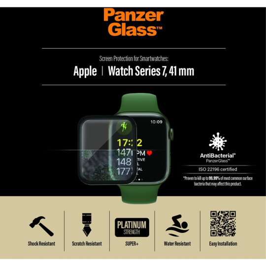 PanzerGlass ochranné sklo Apple Watch Series 7 / 8  / 9 41mm, antibakteriální