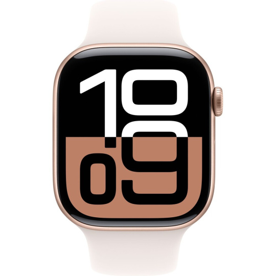 Apple Watch Series 10 42mm Růžově zlatý hliník se světle ruměnným sportovním řemínkem M/L