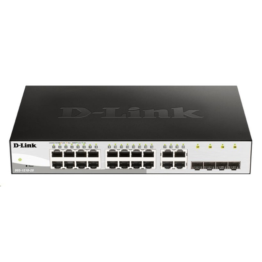 D-Link DGS-1210-20 20-port Gigabit Smart+ Switch, 16x GbE, 4x RJ45/SFP, fanless