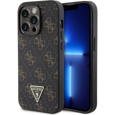 Guess PU Leather 4G Triangle Metal Logo kryt iPhone 14 Pro černý