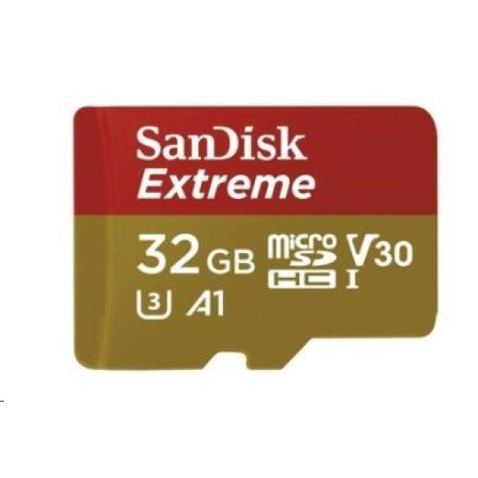 SanDisk MicroSDHC karta 32GB Extreme (100MB/s, Class 10, UHS-I U3 V30) + adaptér