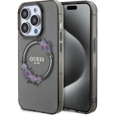 Guess PC/TPU Flowers Ring Glossy Logo MagSafe kryt iPhone 13 Pro černý