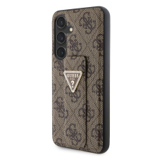 Guess PU Grip Stand 4G Strass Triangle Metal Logo kryt Samsung Galaxy S24 hnědý