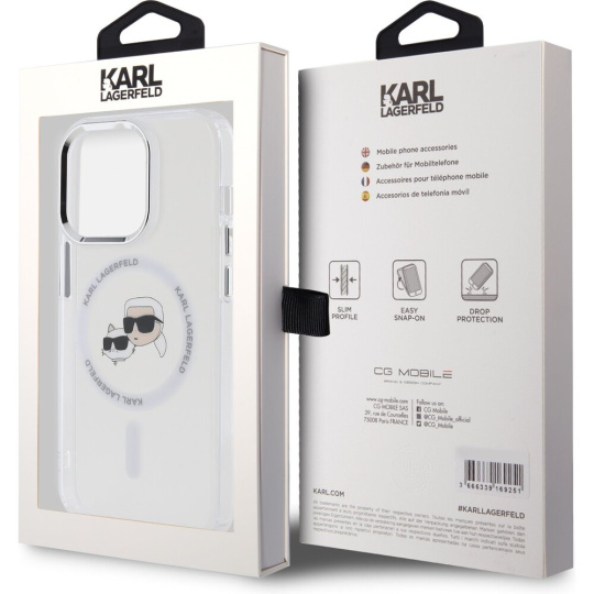 Karl Lagerfeld IML K&CH Heads Metal Frame MagSafe kryt iPhone 15 Pro Max čirý