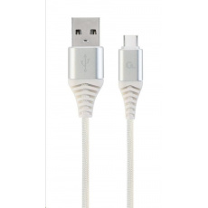 GEMBIRD Kabel USB 2.0 AM na Type-C kabel (AM/CM), 2m, opletený, bílo-strříbrný, blister, PREMIUM QUALITY