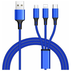 PremiumCord kabel USB 3v1 - USB-C / micro USB / Lightning modrý 1,2m