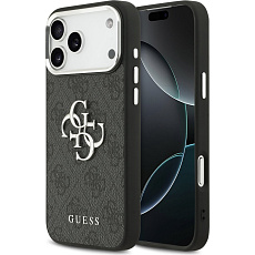 Guess PU 4G Metal Logo kryt iPhone 17 Pro Max stříbrný/černý