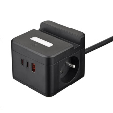 Viking síťový adaptér YC23H, 2x 230 V, 1x USB-A, 2x USB-C, dotykové světlo, funkce stojánku, černá