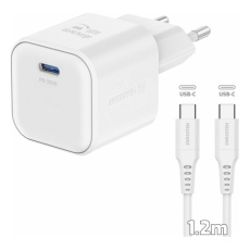 Swissten síťový adaptér GaN 1x USB-C 35W PD + datový kabel USB-C/USB-C 1,2 m bílý