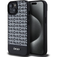 DKNY PU Leather Repeat Pattern Bottom Stripe MagSafe kryt iPhone 15 černý