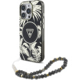 Guess IML Palm Trees Triangle Logo Pearl Strap MagSafe kryt iPhone 16 Pro černý