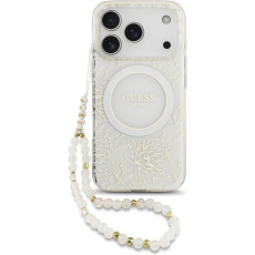 Guess IML Flowers Allover Strap MagSafe kryt iPhone 17 Pro bílý