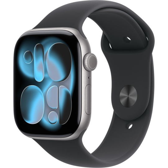 Apple Watch Series 11 (46mm) Vesmírně šedý hliník s černým sportovním řemínkem S/M