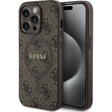 Guess PU Leather 4G Colored Ring MagSafe kryt iPhone 14 Pro hnědý