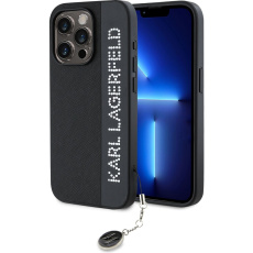 Karl Lagerfeld PU Saffiano Rhinestone Charm zadní kryt iPhone 15 Pro černý