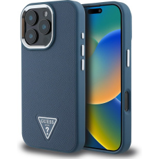 Guess PU Grained Triangle Logo kryt pro iPhone 16 Pro Max modrý