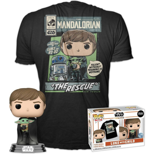 Funko POP! & Tee Box: SW The Mandalorian Luke w/ Grogu M