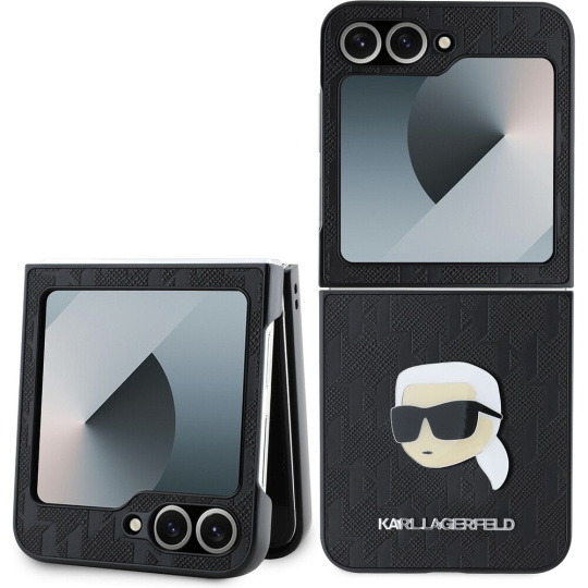 Karl Lagerfeld PU Saffiano Monogram Karl Head kryt Samsung Galaxy Z Flip 6 černý