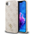 Guess PU 4G Small Metal Logo MagSafe kryt iPhone 16e růžový