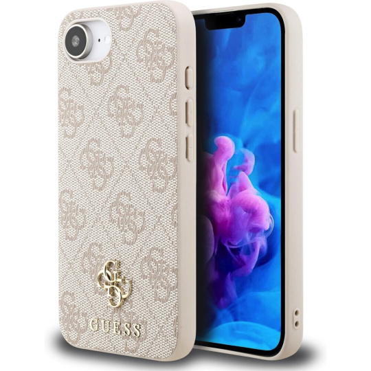 Guess PU 4G Small Metal Logo MagSafe kryt iPhone 16e růžový