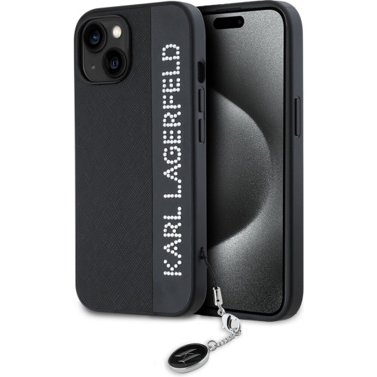 Karl Lagerfeld PU Saffiano Rhinestone Charm zadní kryt iPhone 14 černý