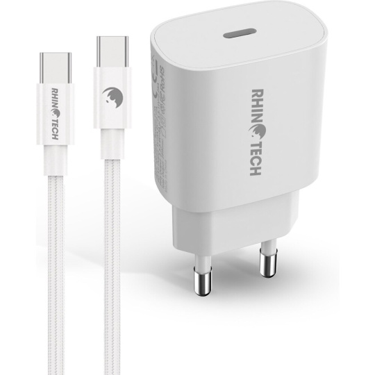 RhinoTech 25W PD nabíjecí adaptér s kabelem USB-C na USB-C 60W 1M, bílá