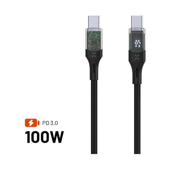 FIXED nabíjecí a datový kabel s displejem a konektory USB-C/USB-C, PD, 100W, 1,2m