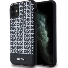 DKNY PU Leather Repeat Pattern Bottom Stripe MagSafe kryt iPhone 11 černý