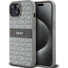 DKNY PU Leather Repeat Pattern Tonal Stripe kryt iPhone 15 béžový