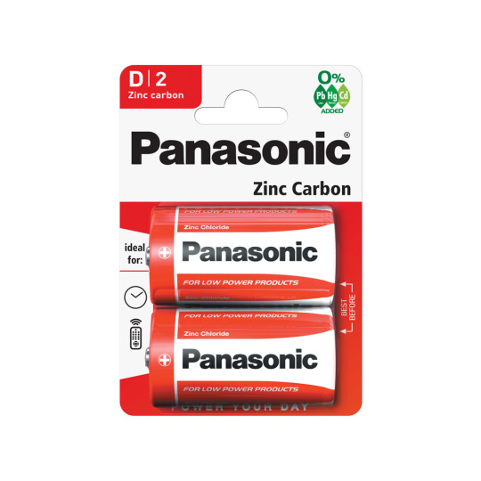 Panasonic Red Zinc D zinkouhlíková baterie (2ks)