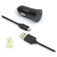 FIXED Rapid Charge autonabíječka s odnímatelným MicroUSB kabelem, 2,4A černá