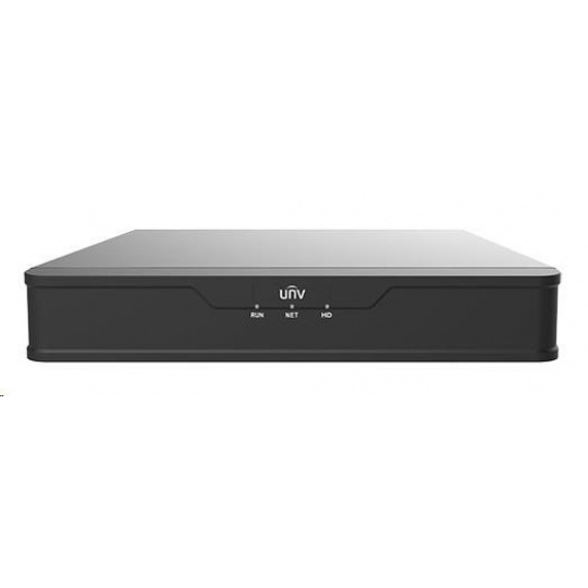 Uniview NVR, 4 PoE (Max 54W) kanály, H.265, 1x HDD, 8Mpix (80Mbps/64Mbps), HDMI, VGA, 4K, ONVIF, 2x USB, audio