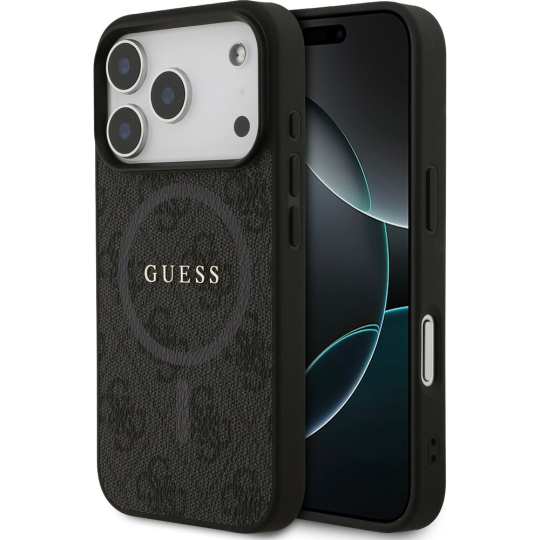 Guess PU Leather 4G Colored Ring MagSafe Zadní Kryt pro iPhone 17 Pro černý