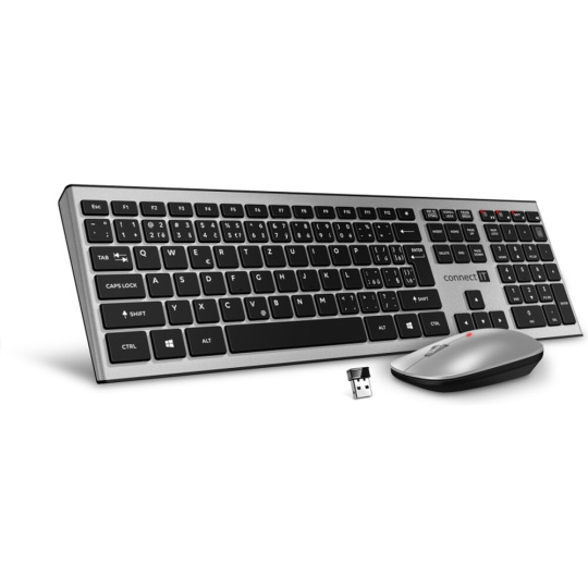 CONNECT IT Combo bezdrátová stříbrná klávesnice + myš, (+2x A