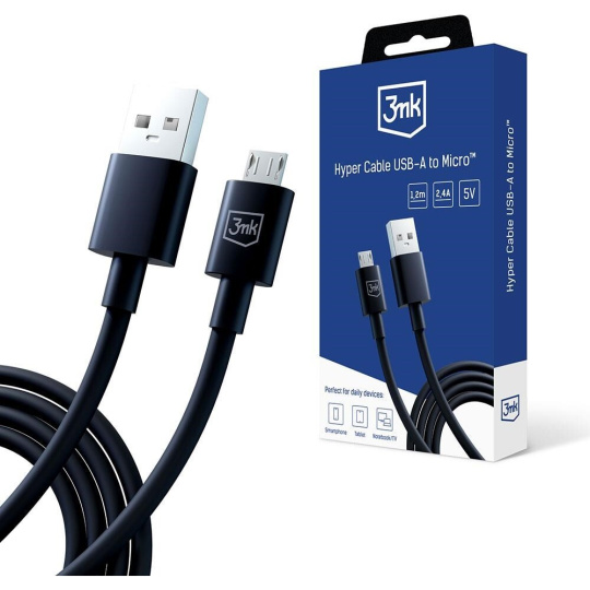 3mk Hyper Cable USB-A/Micro datový kabel, 1,2m černý