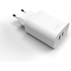 FIXED síťová nabíječka s 2x USB-C výstupem, podpora PD, 35W, bílá