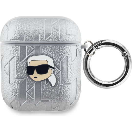 Karl Lagerfeld PU Embossed Karl Head pouzdro AirPods 1/2 stříbrné