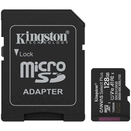 Kingston MicroSDXC Canvas Select Plus 128GB A1 Class 10 150MB/s + SD adaptér Kingston MicroSDXC Canvas Select Plus 128GB A1 Class 10 150MB/s + SD adaptér