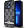 DKNY PU Leather Checkered Pattern and Stripe kryt iPhone 15 Pro Max černý