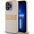 DKNY PU Leather Repeat Pattern Tonal Stripe kryt iPhone 15 Pro růžový