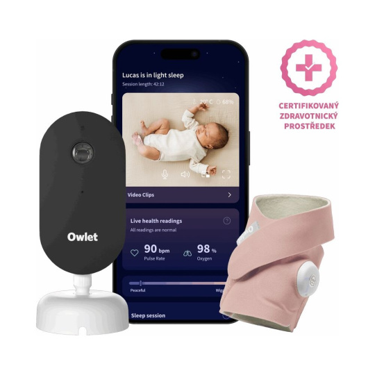 Owlet Dream Duo (3. gen.) chytrá ponožka Owlet Dream Sock & kamera Owlet Dream Sight růžová