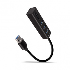 AXAGON HMA-CR3A, USB 3.2 Gen 1 hub, porty 3x USB-A + čtečka karet SD/microSD, kovový, kabel USB-A 20cm