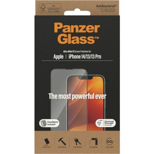 PanzerGlass™ Ultra-Wide Fit iPhone 14/13/13 Pro s instalačním rámečkem