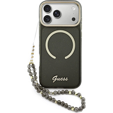 Guess IML Glitter Script Strap MagSafe kryt iPhone 17 Pro Max černý