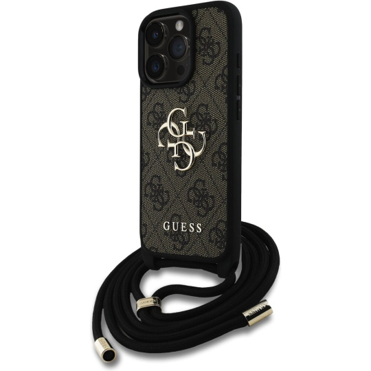 Guess PU 4G Metal Logo Crossbody popruh kryt iPhone 15 Pro Max hnědý