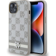 DKNY PU Leather Checkered Pattern and Stripe kryt iPhone 15 béžový