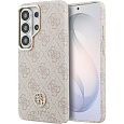 Guess PU Leather 4G Strass Logo Gold Frame Magnetic kryt Samsung Galaxy S26 Ultra růžový