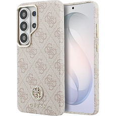 Guess PU Leather 4G Strass Logo Gold Frame Magnetic kryt Samsung Galaxy S26 Ultra růžový