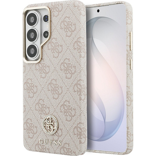Guess PU Leather 4G Strass Logo Gold Frame Magnetic kryt Samsung Galaxy S26 Ultra růžový