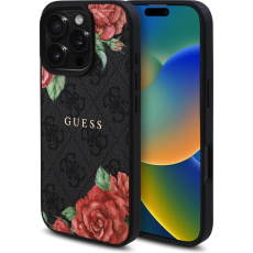 Guess PU Leather 4G Roses MagSafe kryt iPhone 16 Pro Max černý